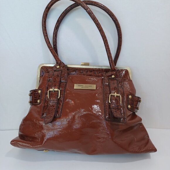 Marc Jacobs Bag Brown Patent Leather Kiss Lock Closure Vintage - Picture 6 of 16